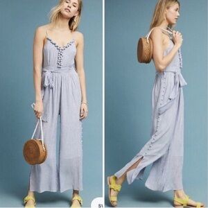 Anthro Maeve Maritime Striped Blue white Jumpsuit summer nautical size 4